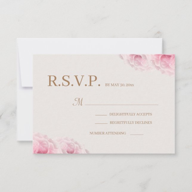 Invitation Blush rose Roses ivoire Or Floral Mariage RSVP (Devant)
