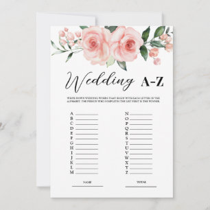 Invitation Blush Rose Roses Mariage A-Z Jeu nuptiale