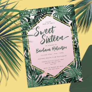 Invitation Blush Rose Vert Eté Tropical Sweet Sixteen