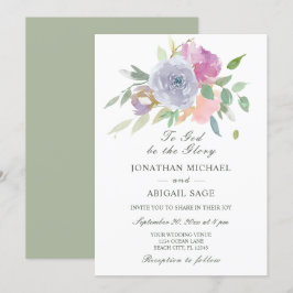 Invitation Blush rose violet simple Floral Mariage chrétien