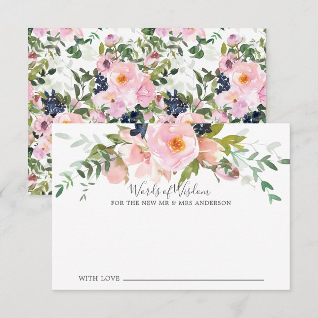 Invitation Blush Roses & Peonies Mariée Mots de la sagesse Ca (Devant / Derrière)