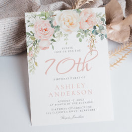 Invitation Blush & Sage Elégant Floral 70 Anniversaire