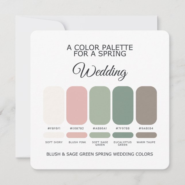 Invitation Blush Sage Green Spring Wedding Color Palette Card (Devant)