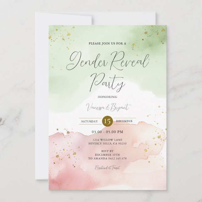 Invitation Blush Sage Vert & Rouge Genre Révéler Parties scin (Devant)