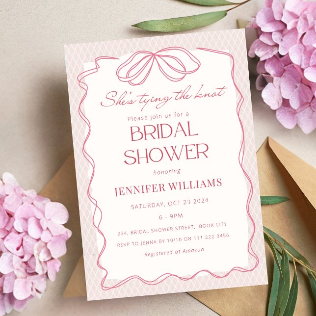 Invitation Blush She's Tying the Knot Lace Fête des mariées (Blush She's Tying the Knot Lace Bridal Shower Invitation)