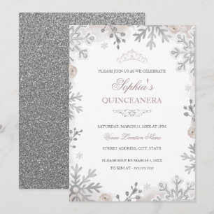 Invitation Blush Silver Winter Wonderland Quinceanera