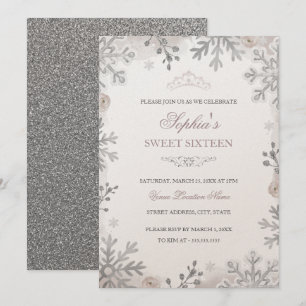 Invitation Blush Silver Winter Wonderland Sweet 16e anniversa
