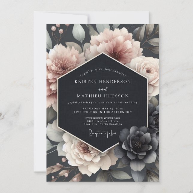 Invitation Blush Tenebrous Bloom Wedding (Devant)