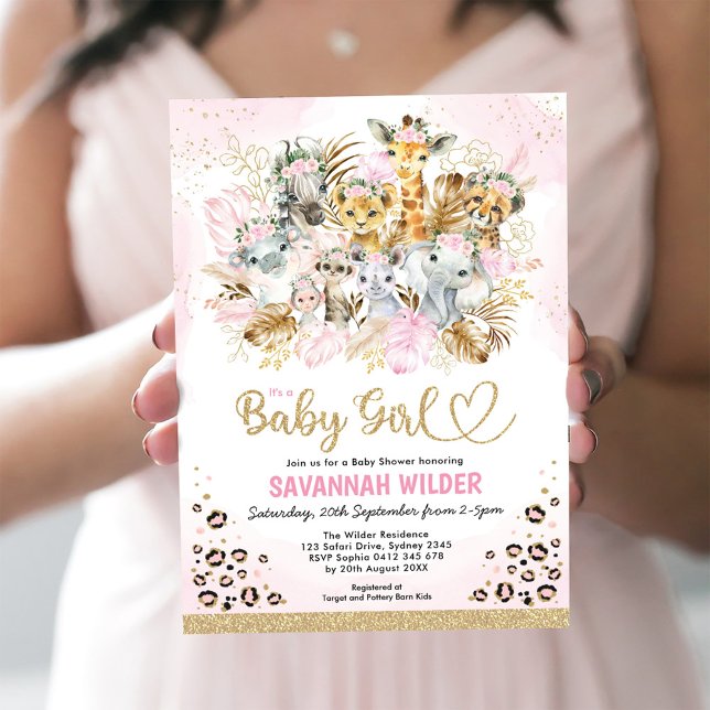 Invitation Blush Tropical Boho Safari Animaux Baby shower (Créateur téléchargé)