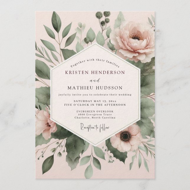 Invitation Blush Watercolor Botanical Wedding (Devant)