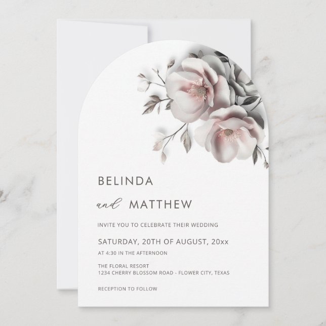Invitation Blush White 3D Roses Simple Wedding (Devant)