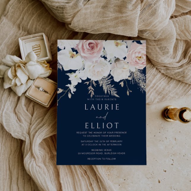 Invitation Blush & White Dusty Mariage floral Marine rose (Créateur téléchargé)