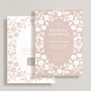Invitation Blush White QR Code Folk Floral Fête des mariées