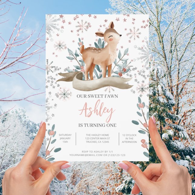 Invitation Blush Winter Woodland 1er anniversaire (Créateur téléchargé)
