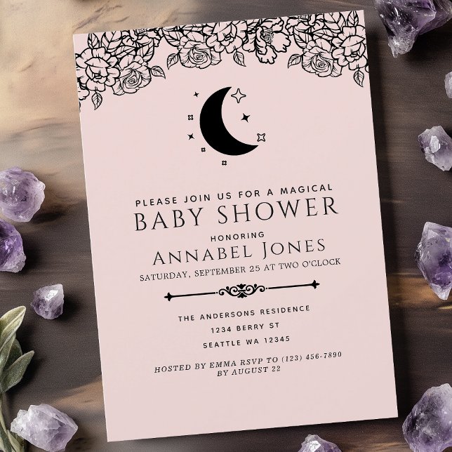 Invitation Blush Witchy Gothic Tarot Card Baby shower fille (Créateur téléchargé)