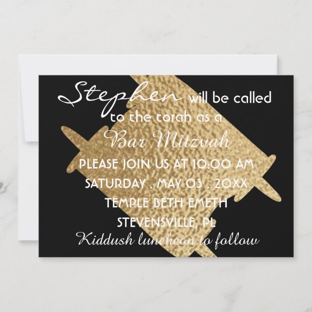 Invitation BM Bat Mitzvah Bar Mitzvah Gold Torah 5 x 7 (Devant)