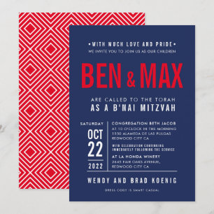Invitation B'NAI MITZVAH moderne en gras type bloc bleu marin