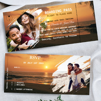 Invitation Boarding Pass Beach Photos Wedding Tickets RSVP 