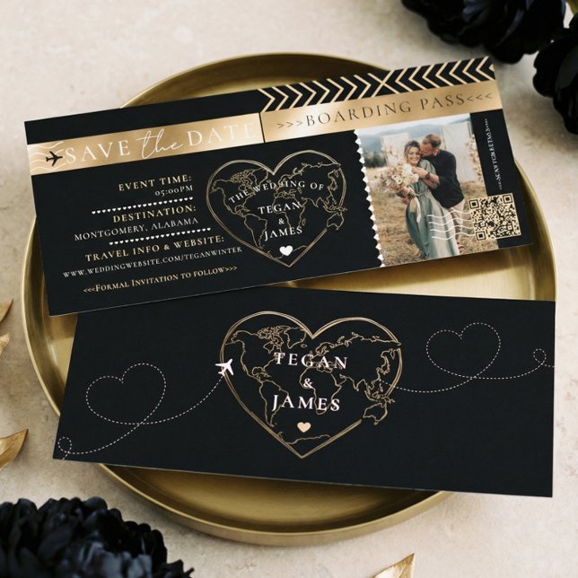 Invitation Boarding Pass Black Gold Wedding Save The Date (Boarding Pass Black Gold Wedding Save The Date Invitation)