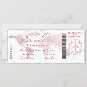 Invitation Boarding Pass Save the Date, Blush World Map