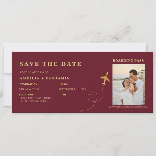 Invitation Boarding Pass Save the Date | Destination Wedding  (Devant)