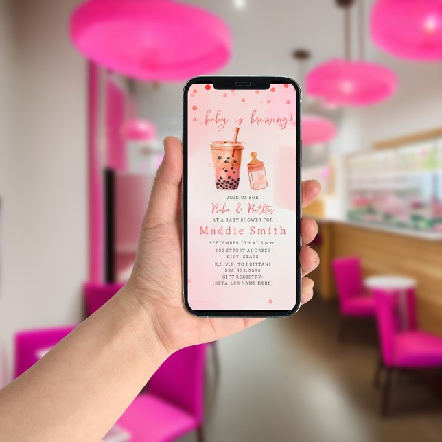 Invitation Boba & Bouteilles Baby est en train de brasser Bub (Créateur téléchargé)