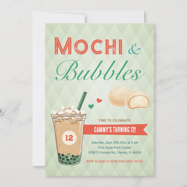 Invitation Boba Bubble Tea Mochi Sweet Kids Ado Adolescent (Devant)