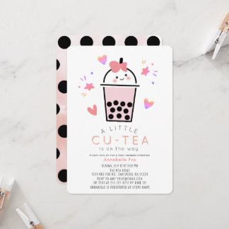 Invitation Boba Bubble Tea Pink Bow Girl Baby Shower