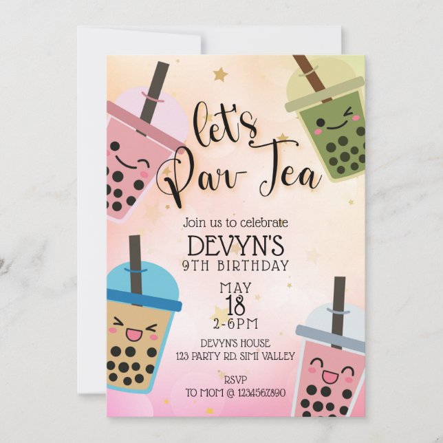 Invitation Boba, On Fait Du Thé, Boba Party, Boba Birthday (Devant)