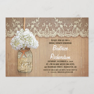 Invitation bocal de mason rustique blanc hydrangée douche nup