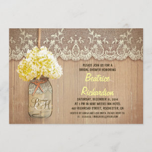Invitation bocal de mason rustique jaune hydrangée douche nup