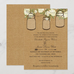 Invitation bocal en ivoire rose burlap mason mariage