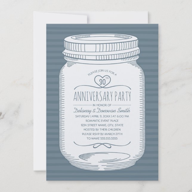 Invitation Bocal en verre bleu poussiéreux 30e anniversaire d (Devant)