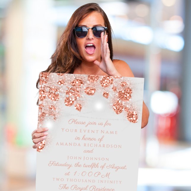 Invitation Bocaux de Lumières de Mariage Rustiques Rose Gold  (Wedding Lights Jars Rustic Rose Gold Blush Gray Invitation)