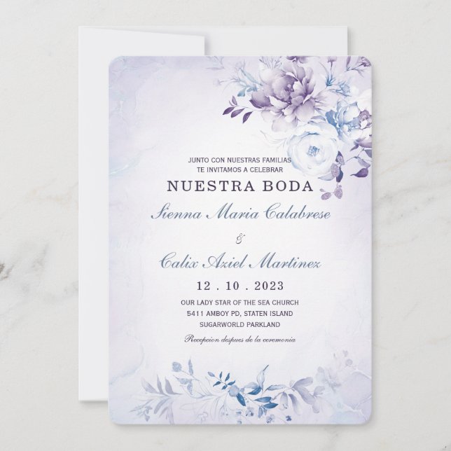Invitation Boda Azul Claro y Lavanda (Devant)