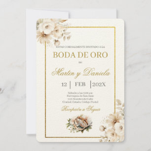 Invitation boda de oro con flor blanca