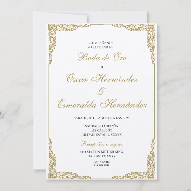 Invitation Boda de oro élégante éditable (Devant)