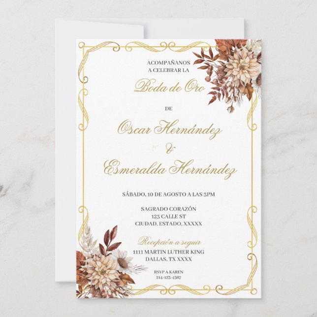 Invitation Boda de oro élégante éditable (Devant)