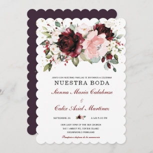 Invitation Boda en oro burdeos y rosa rubans