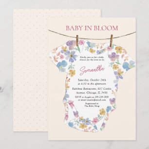 Invitation Body bébé fantaisiste en fleurs pastel