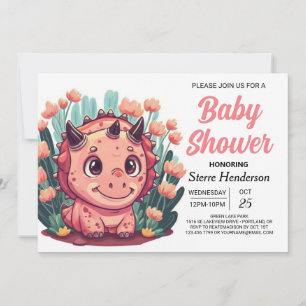 Invitation Bohème Aquarelle Dinosaur Baby shower fille