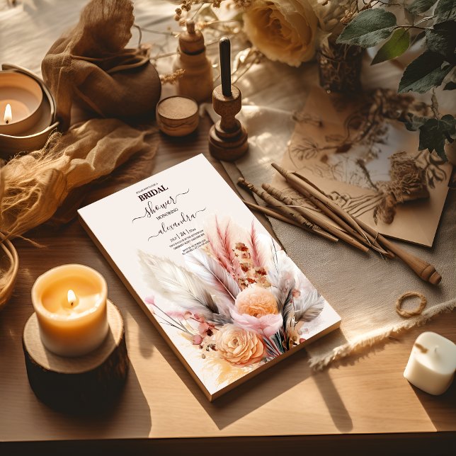 Invitation Bohème Aquarelle Pampas Grass Bride (Créateur téléchargé)