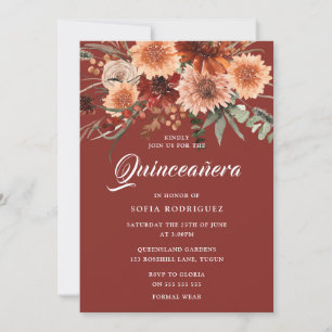 Invitation Bohème Automne Été Floral Terracotta Quinceanera