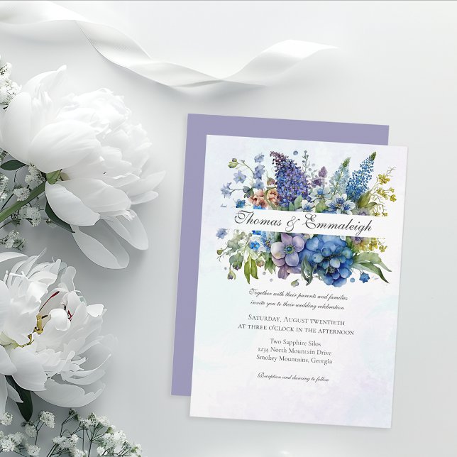 Invitation Bohème Bleu Violet Aquarelle Florales Mariage (Créateur téléchargé)