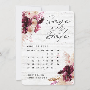 Invitation Bohème Bohème Bourgogne Rouge Calendrier Enregistr