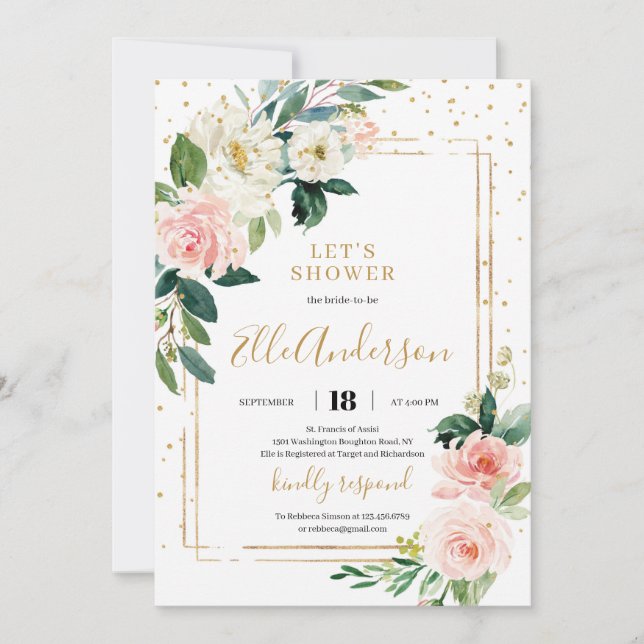 Invitation bohème bohème moderne rose rose floral  (Devant)