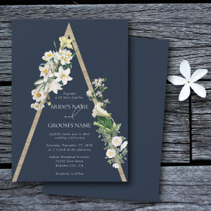 Invitation Bohème Bohème Pyramide Flore Blanche Mariage Bleu