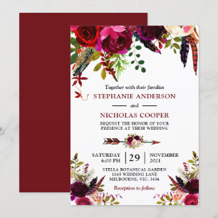 Invitation Bohème de Bohême bordé de fleurs