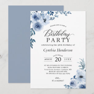 Invitation Bohème Dusty Blue Floral fête d'anniversaire