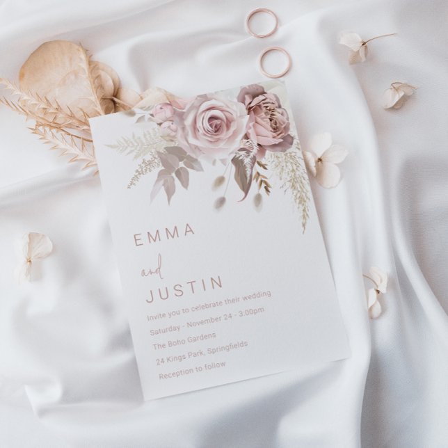 Invitation Bohème Dusty Rose Blush Floral Mariage (Créateur téléchargé)